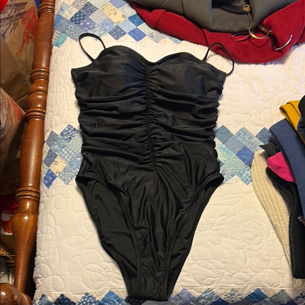 J. Crew Black Ruched One Piece Swimsuit